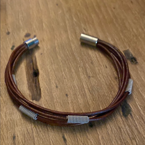 Brown and Silver Leather Bracelet - Picture 6 of 9